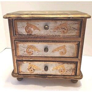 Vintage Florentine Style Wooden  Musical Jewelry Box By Oscar Heiss Co. READ